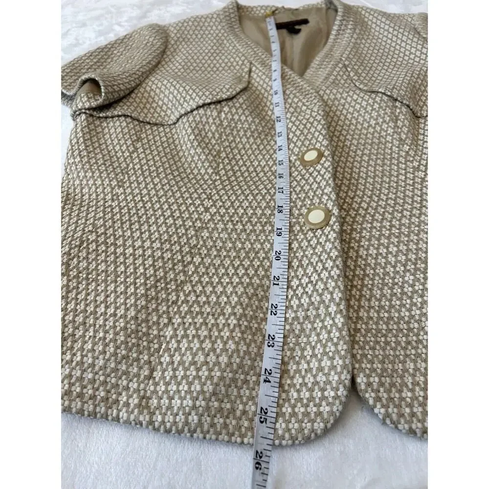 Escada Tweed Jacket Sz 46 or US 12/14 Beige Lined Short Sleeve Snap Buttons - Picture 3 of 7